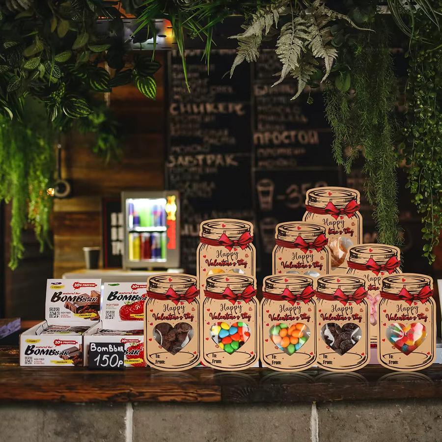 24er Set Kraft Candy Jar Valentinstag Karten mit transparenten versiegelten Taschen für Klassenzimmer und Partys - Bild 6