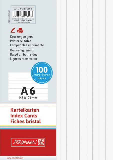 Brunnen Karteikarten Weiß A6 mit Linien 100 Stück - Bild 1