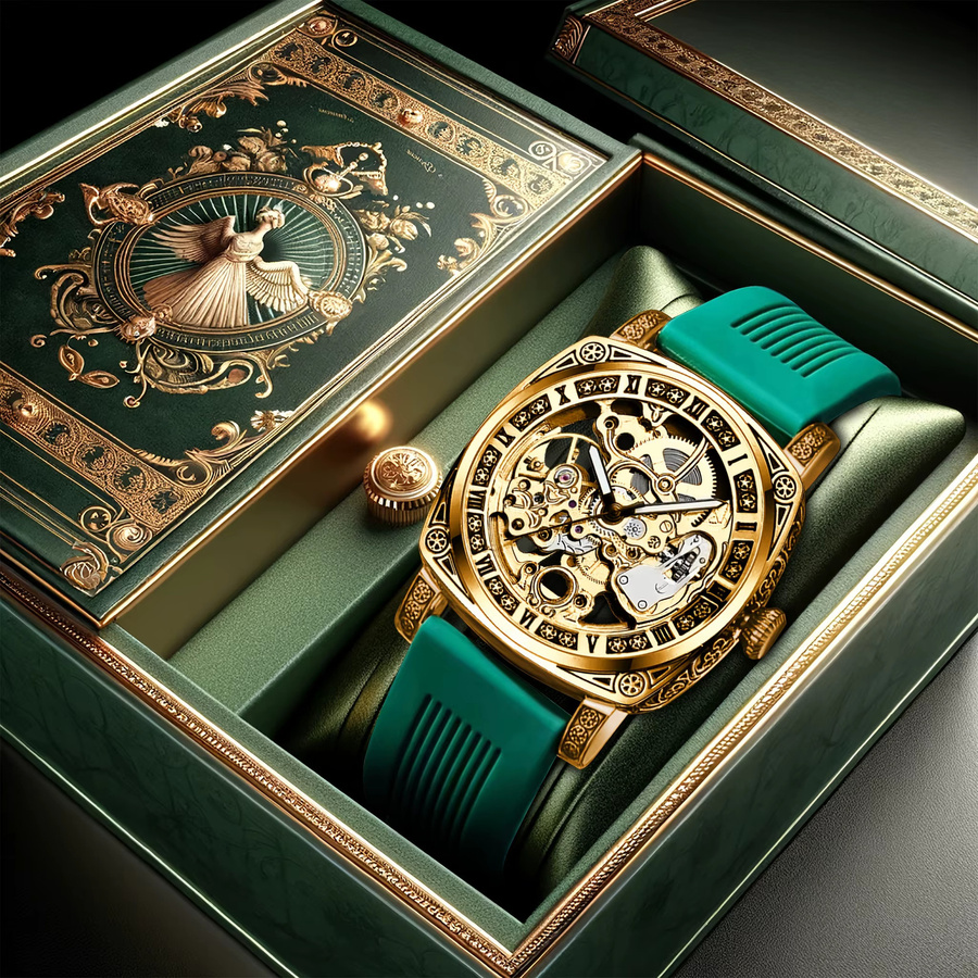 CAROTIF Herrenuhr, Automatik, Analoguhr, Gold, Silikon, Grün, Herren - Bild 2