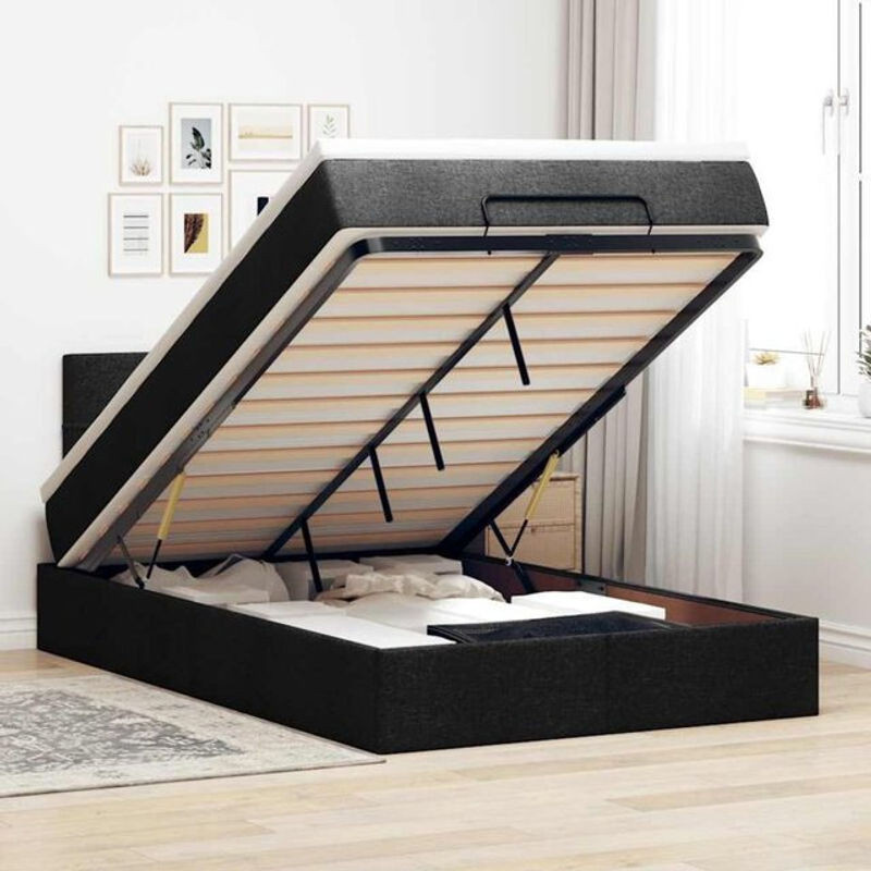 Modernes Polsterbett mit Matratze und LED-Beleuchtung von vidaxl in Schwarz, B/T/H: 120 x 190 x 88 cm - Bild 1