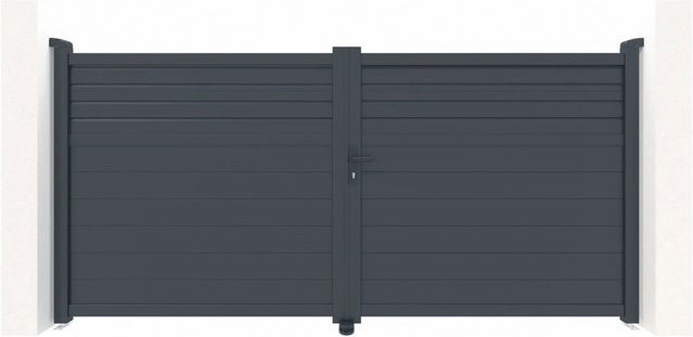 Casanoov Flügeltor Carpatia Doppel-Schwingtor aus Aluminium in Grau Anthrazit inklusive 2 Pfosten, B: 305 cm, H: 190 cm, Pfosten: 20 x 20 cm - Bild 1