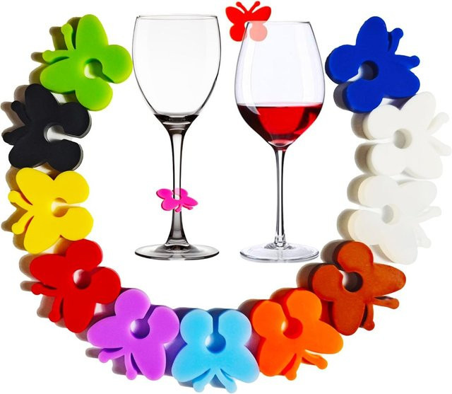 SUNFILI Schmetterlings-Weinglas-Marker in Multicolour als wiederverwendbare Getränketiketten für Party, Hochzeit und Cocktails - Bild 1
