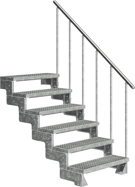 Dolle Außentreppe Gardentop mit 6 Gitterroststufen und Geländer in Grau oder Braun aus Stahl und Aluminium, Breite: 80 cm - Bild 1