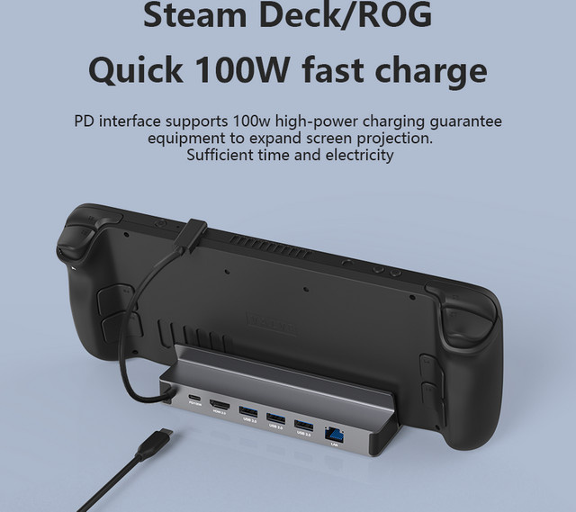 Blueendless USB C Dockingstation für Steam Deck und ROG Ally mit 4K@60Hz HDMI, DisplayPort und Gigabit Ethernet - Bild 1