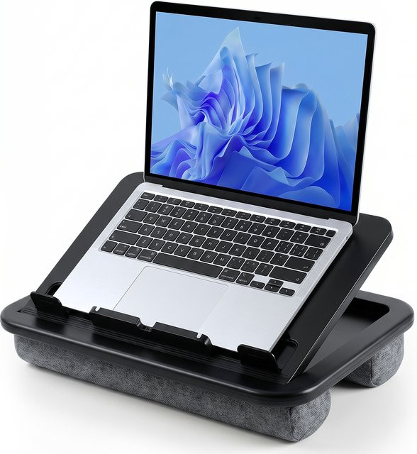 Oatsbasf Laptop-Schreibtisch mit weichem Kissen, verstellbarer tragbarer Laptop-Halter für Notebooks bis 15,6 Zoll, Schwarz und Grau - Bild 1