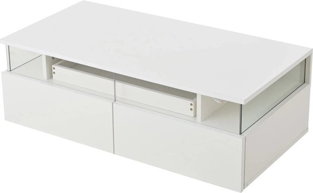 okwish Couchtisch mit LED-Licht, Schubladen und Tablett aus gehärtetem Glas, Weiß, B/T/H: 90 x 45 x 35,5 cm - Bild 1