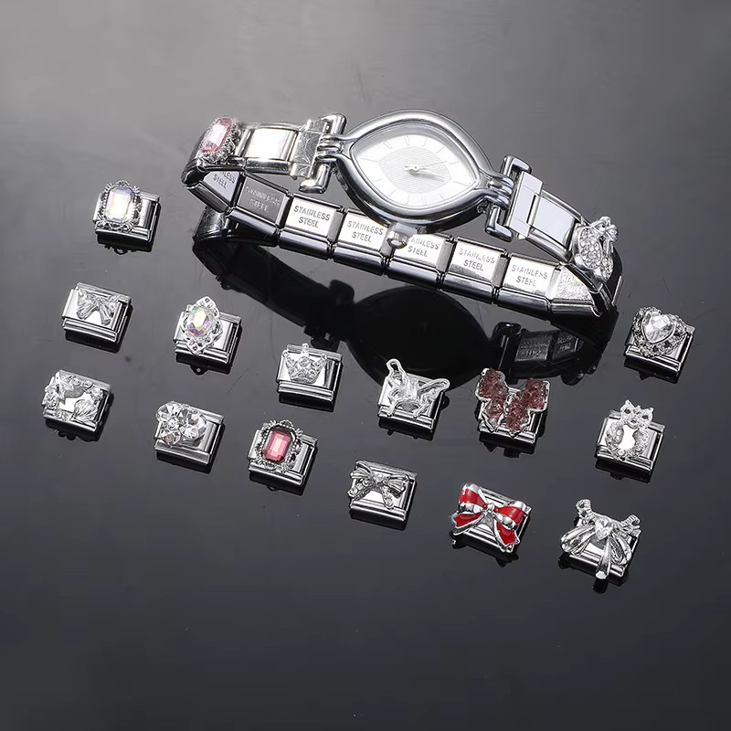 Yolorist Charms Link, Edelstahl, Zirkonia, Herz Schmetterling, Silber, Unisex - Bild 2