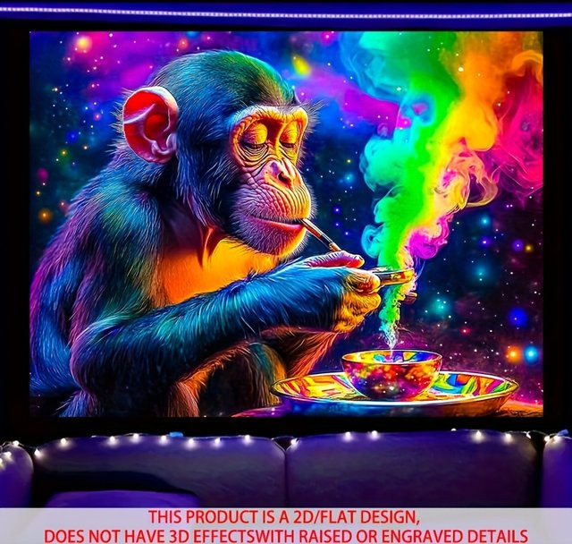 VIKAMA Rainbow Smoke Gorilla Glitzer-Wandteppich, Wanddekoration in Multicolour, B/H: 60 x 40 cm - Bild 1
