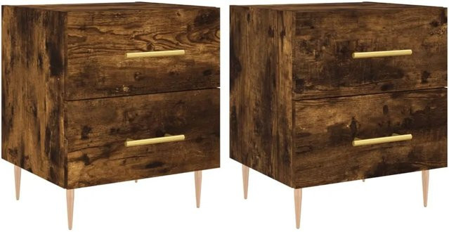 vidaXL Nachttische 2er Set in Räuchereiche, modernes Design aus Holzwerkstoff und Eisen, B/T/H: 40 x 35 x 47,5 cm - Bild 1