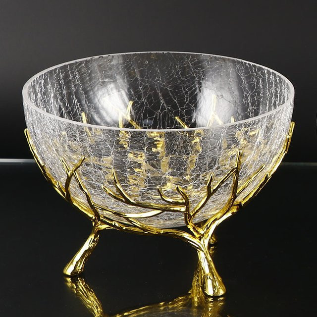 ZJMZYM Glas Tablett Transparent mit Goldrand als dekoratives Obstteller und Snack-Tablett für dein Wohnzimmer - Bild 1