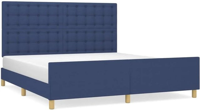 vidaXL Bettgestell mit Kopfteil aus blauem Stoff und Lärchenholz B/T/H: 180 x 200 x 128 cm - Bild 1