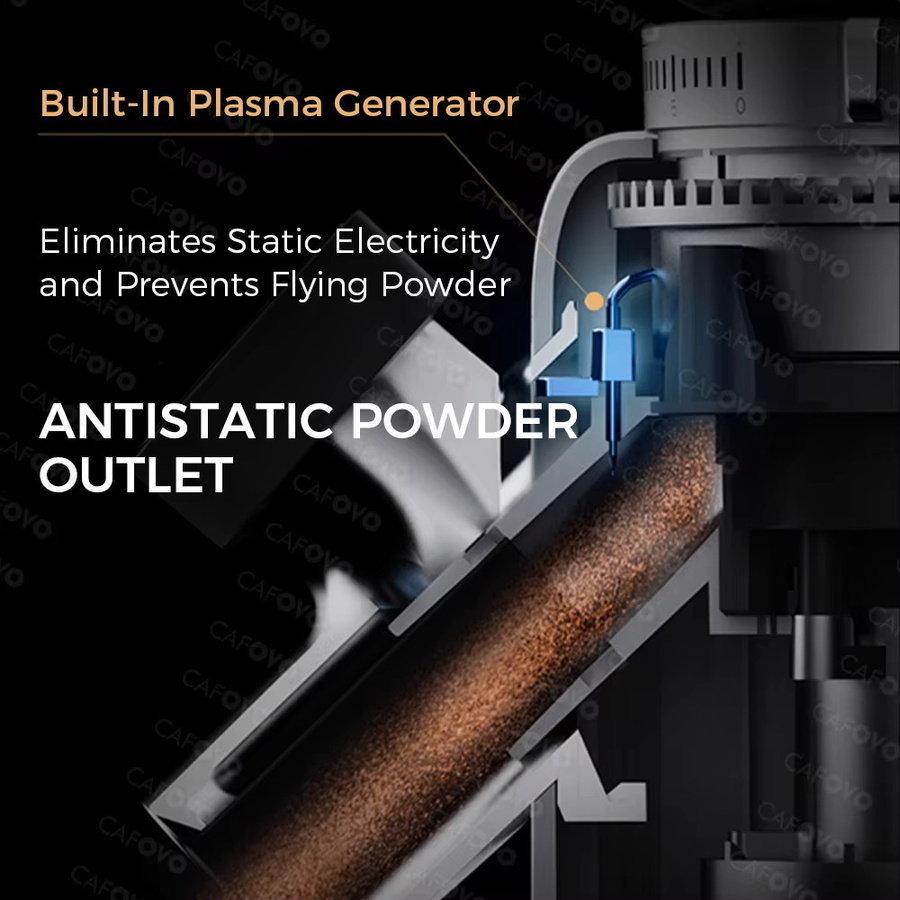 CAFOVO G964F Kaffeemühle mit 64 mm Flachmahlscheiben, zeitbasierte Dosiermühle mit Plasma-Antistatik-Technik für Espresso und Filterkaffee, Weiß - Bild 4