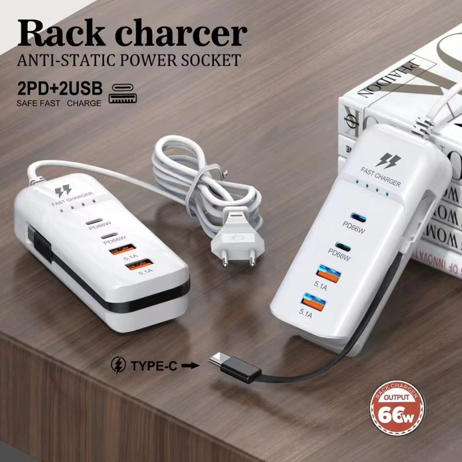 66W 4-Port PD USB-C Schnellladegerät USB-Hub-Adapter in Weiß mit EU US UK Stecker - Bild 5