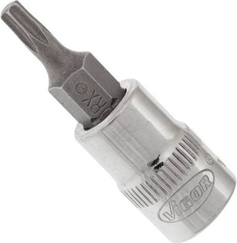 Vigor Schraubendreher-Einsatz V2443N mit TX15 Profil und 1/4 Zoll Innenvierkant in Silber, Gesamtlänge: 3,8 cm - Bild 1