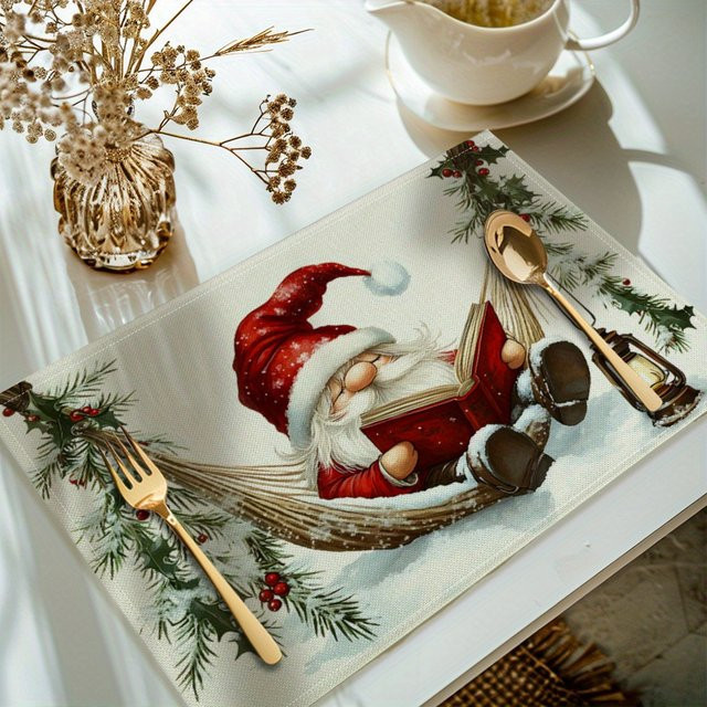 VIKAMA 4-teiliges Weihnachtsmann Tischset Set mit grafischem Design in Mehrfarbig - Bild 1