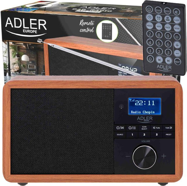 Adler DAB+ Radio mit Bluetooth, USB, SD, RDS, Uhr und Alarm im Holzgehäuse, Braun - Bild 1