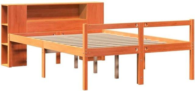 vidaXL Massivholzbett aus Kiefernholz mit Regal in Braun, Rustikaler Stil, B/T/H: 140 x 200 cm - Bild 1