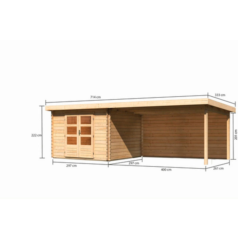 KARIBU Gartenhaus Bastrup aus Holz in Beige, B/H/T: 679 x 220 x 297 cm - Bild 2