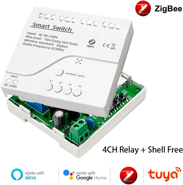 Mit Shell Zigbee Smart Switch Tuya Relais Modul 4-Kanal mit Trockenkontakt für DIN-Schiene - Bild 1