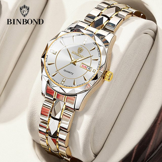 Binbond Armbanduhr Edelstahl, Quarz, Datum, Damen, Gold - Bild 1