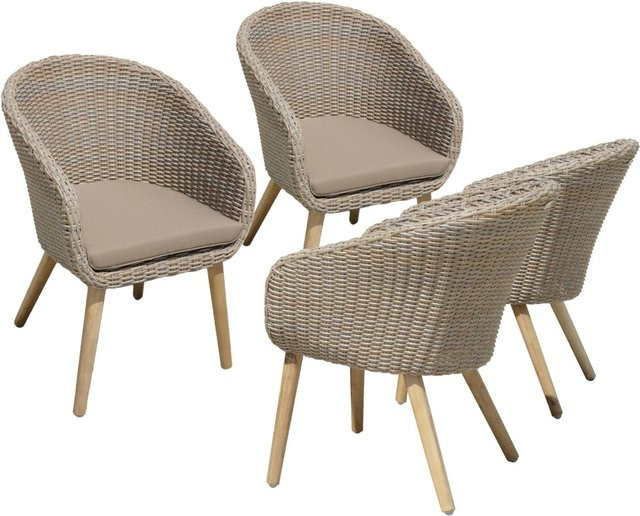 DELUKE Gartenstuhl 4er Set GENEVA aus Akazie in Braun mit beigen Polstern und Armlehnen - Bild 1