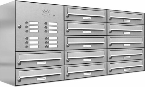 AL Briefkasten-System für 12 Parteien zur Aufputzmontage, silberfarben, B/H/T: 153,90 x 57,5 x 27,5 cm - Bild 1