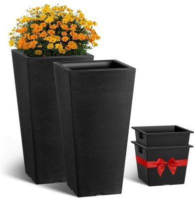 VEVOR Blumentopf 2er Set Schwarz Modernes Design mit Drainagesystem für Innen und Außen B/T/H: 57 x 57 x 30 cm - Bild 1