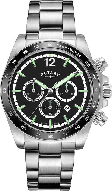 Rotary Chronograph, Quarz, Edelstahl, 41 mm, Herren, Schwarz, 10 ATM - Bild 1