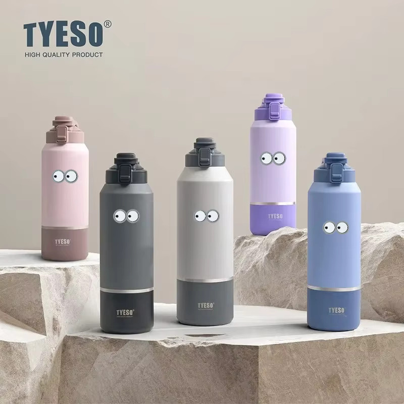 Tyeso Vakuum-Thermoskanne Reisebecher mit Griff und Aufklebern, 1500 ml, Lila - Bild 2