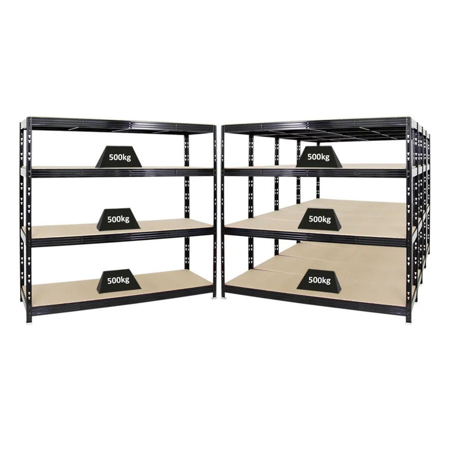 PROREGAL Rhino Profi Schwerlastregal Set mit 5 Regalen, Schwarz, B/H/T: 200 x 180 x 60 cm, 4 verstellbare Ebenen pro Regal mit MDF-Holzplatten, Fachlast 500 kg - Bild 2