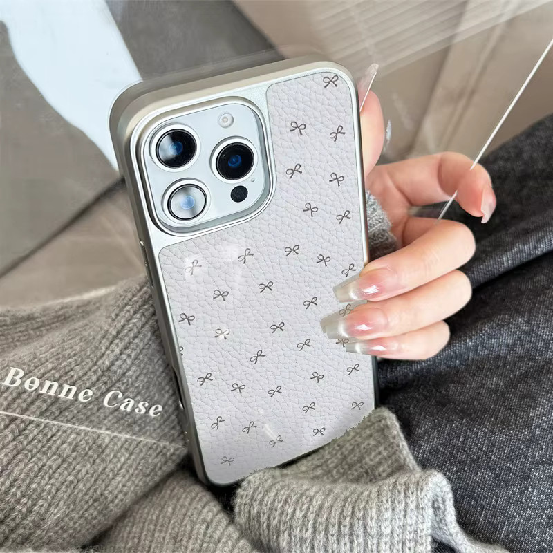 AIR PLUS Handyhülle mit blauer Schleife und Leder-Textur, Sturzsicher für iPhone 11 bis iPhone 17 Pro Max, Farbe: Blau - Bild 1