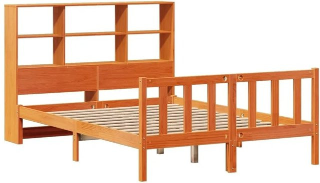 vidaXL Massivholzbett aus Kiefernholz mit Regal in Braun, Rustikaler Stil, B/T/H: 150 x 200 x 110 cm - Bild 1