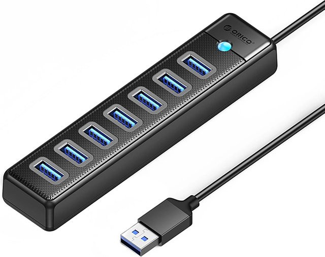 Orico USB-Hub PW7U-U3 in Schwarz mit 7 x USB-A 3.0 und 1 x USB-C - Bild 1