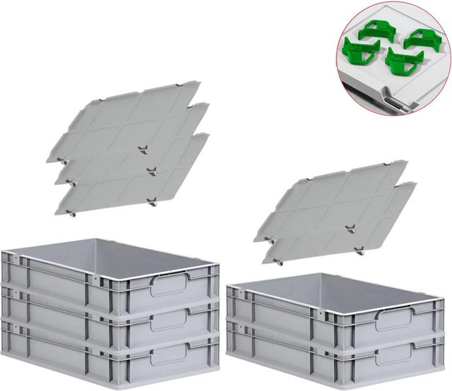 PROREGAL Spar Set Eurobox Nextgen Economy mit Auflagedeckel und Schiebeschnappverschlüssen, Grün, H x B x T: 12 x 40 x 60 cm, 23 Liter, 5 Stück - Bild 1
