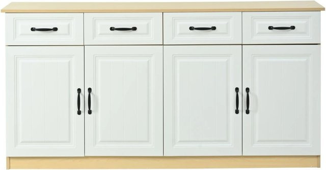 Merax Sideboard in Weiß mit Holzoptik und 4 Türen in geriffeltem Design, Breite: 160 cm - Bild 1