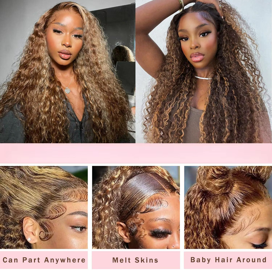 TTSMINS Wasserwellen-Highlight-Perücke, 4/27 Ombre Echthaar, 13x4 HD Lace Front, 250% Dichte - Bild 7