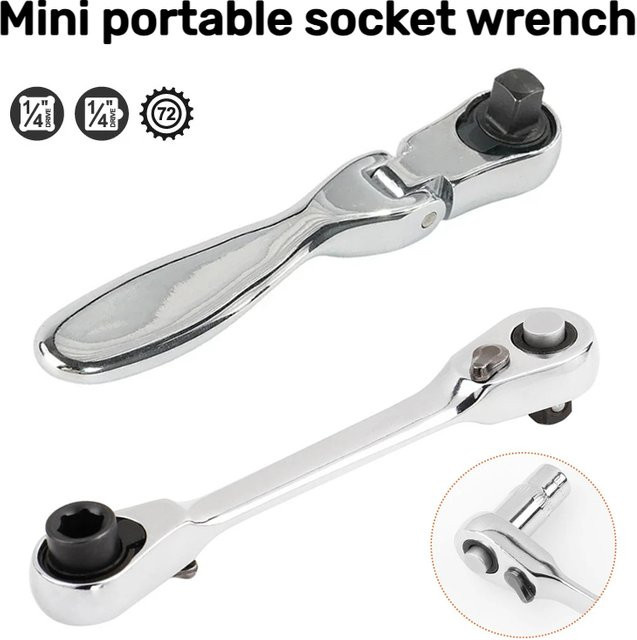 LIXIU Mini-Ratschenschlüssel-Set 1/4 Zoll mit 72 Zähnen, 2-in-1 Doppelkopf-Schraubendreher und Stangenratsche, Farbe: Silber - Bild 1