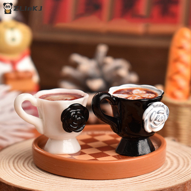 MYPANDA Miniatur Puppenhaus Rose Kaffee Tasse Getränke Küche Lebensmittel, 3-teiliges Set, Zubehör - Bild 1