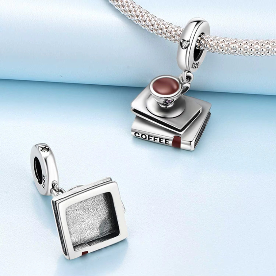 PANPOKI Kaffeebuch-Anhänger, 925 Silber, Perle, Zirkonia, Unisex - Bild 2
