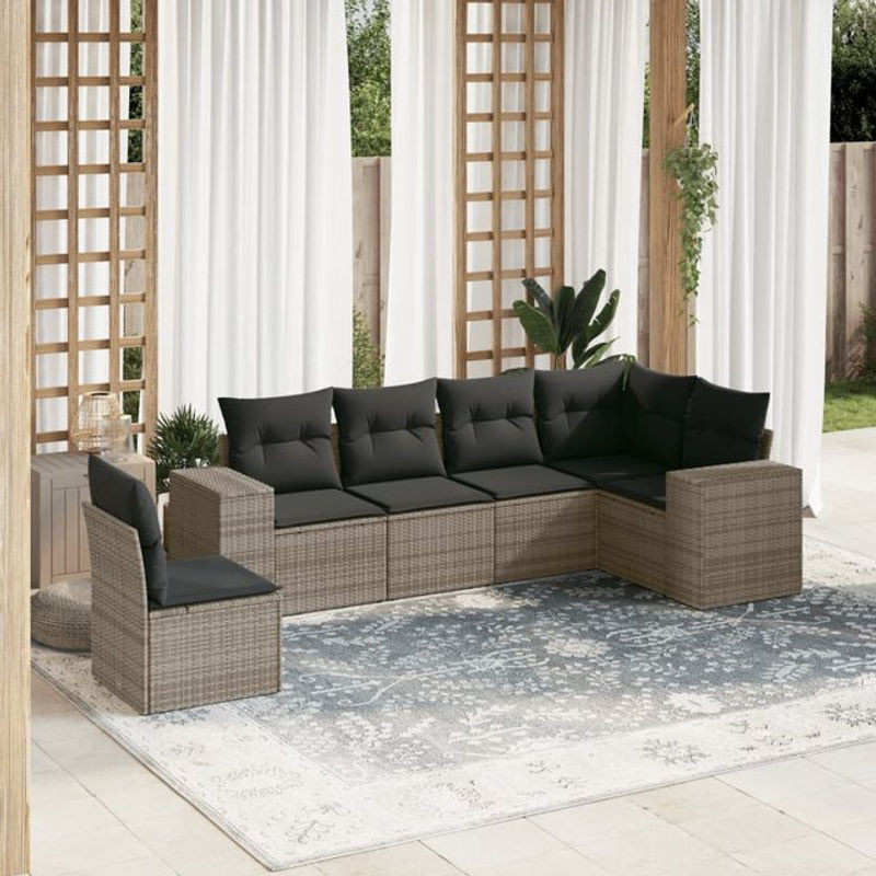 Vidaxl Gartenmöbel-Set aus Polyrattan mit 6-teiliger Polsterung in Grau - Bild 1