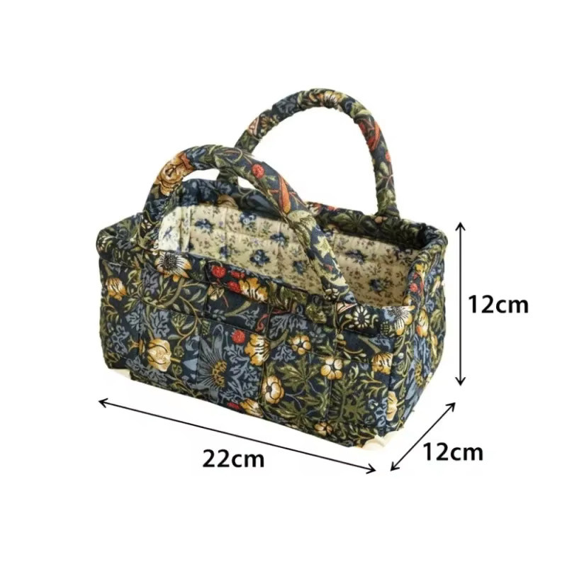 Snack-Korb-Essentials Vintage Blumenmuster Gesteckter Korb als faltbare Aufbewahrungsbox mit Griffen für Bad, Schlafzimmer und Wäsche - Bild 1