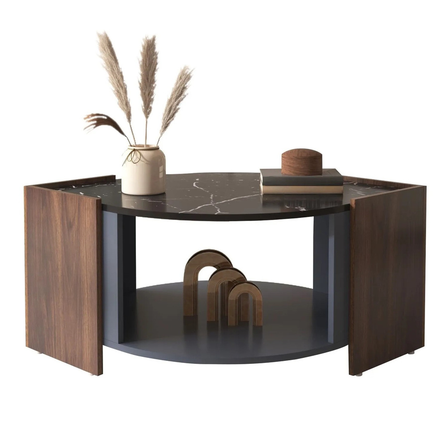 okwish Couchtisch aus Marmor und Walnuss in Braun, B/T/H: 97 x 63 x 40 cm - Bild 2