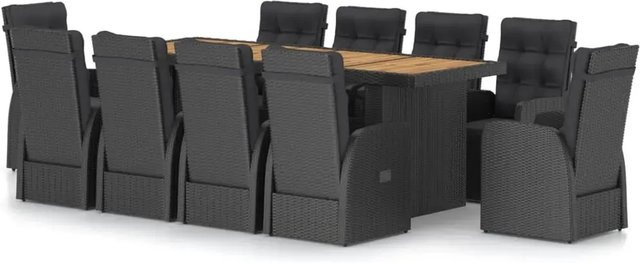 vidaXL 11-teilige Garten-Essgruppe aus Poly-Rattan und Akazienholz mit Kissen in Schwarz und Braun-Schwarz - Bild 1