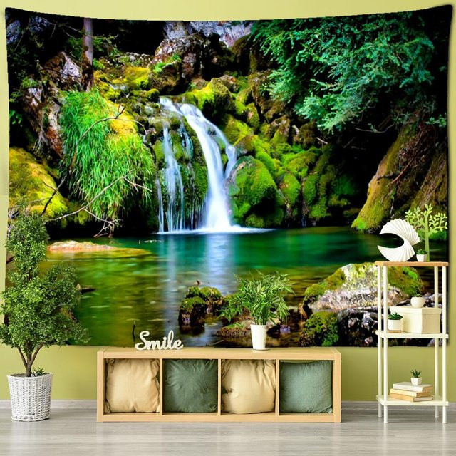 Wandteppich Super Six mit Waldlandschaft und Bäumen im Boho-Stil, Farbe: Grün, B x H: 150 x 100 cm - Bild 1