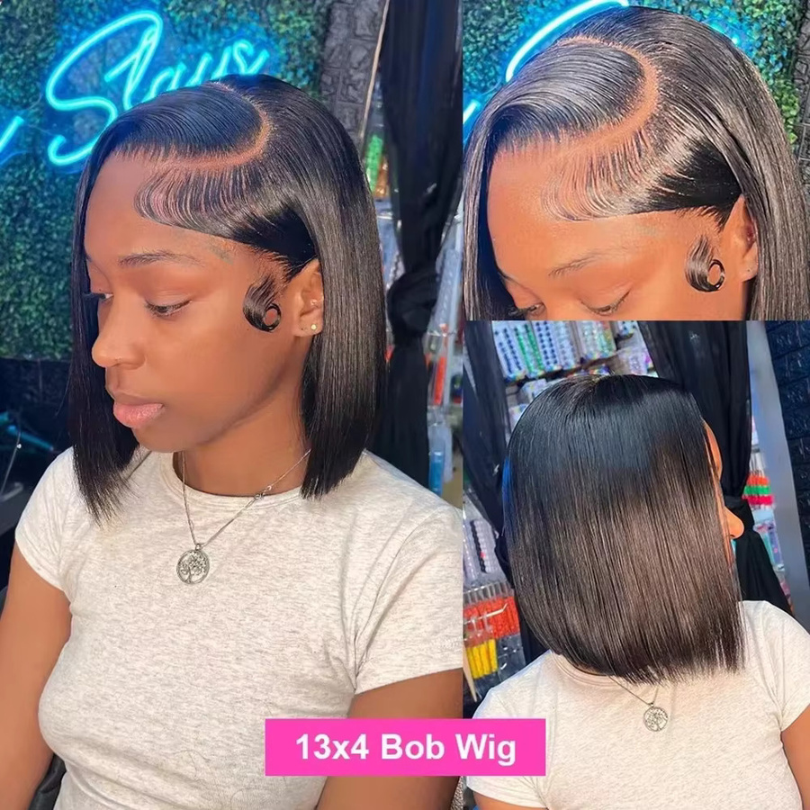 Ainmeys Bob-Perücke aus Echthaar, glatt, HD transparente Lace-Frontal, 13x4 - Bild 3