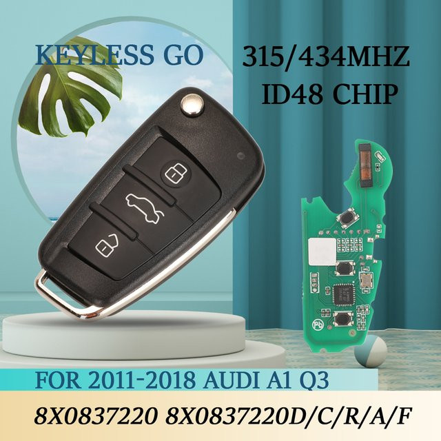 Jingyuqin Smart Auto Schlüssel für Audi A1 Q3 mit ID48 Chip und 3 Tasten, Farbe: Schwarz, 315/434 MHz Keyless Go Remote Ersatzschlüssel - Bild 1