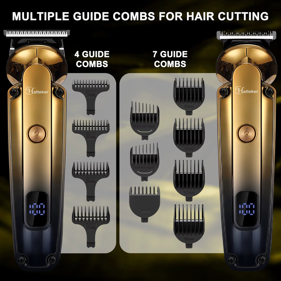 Hatteker 6-in-1 Professioneller Haarschneider mit Keramikklinge, LED-Anzeige und USB-Aufladung in Gold - Bild 5