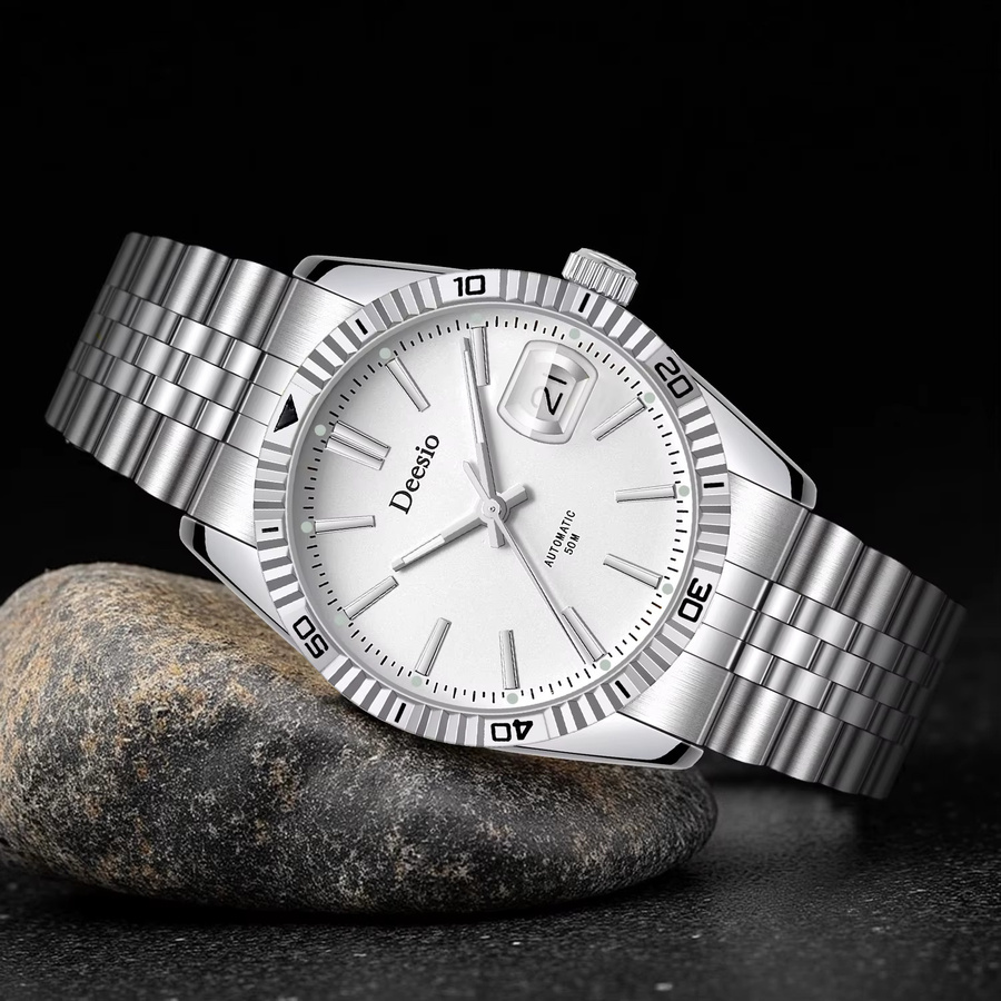 Deesio Armbanduhr Automatik, Edelstahl, Silber, Herren, 5 ATM, Leuchtzeiger - Bild 2