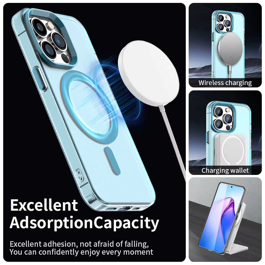 Magnetische kabellose Ladehülle für Apple iPhone 14, 13, 12 Pro Max und 14 Plus, transparent in Grün oder Blau - Bild 4
