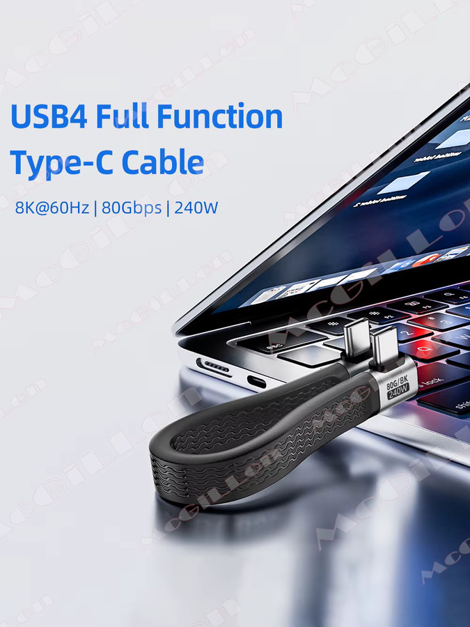 MCGILLON USB4 Gen4 USB-C-Kabel mit 90-Grad-Winkel, Thunderbolt 4 kompatibel, 80Gbps, PD 240W, 8K Auflösung, Schwarz - Bild 5